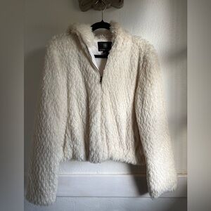 Alpine Studio , Cream Faux Fur Teddy Jacket with Zip and hoody, Large